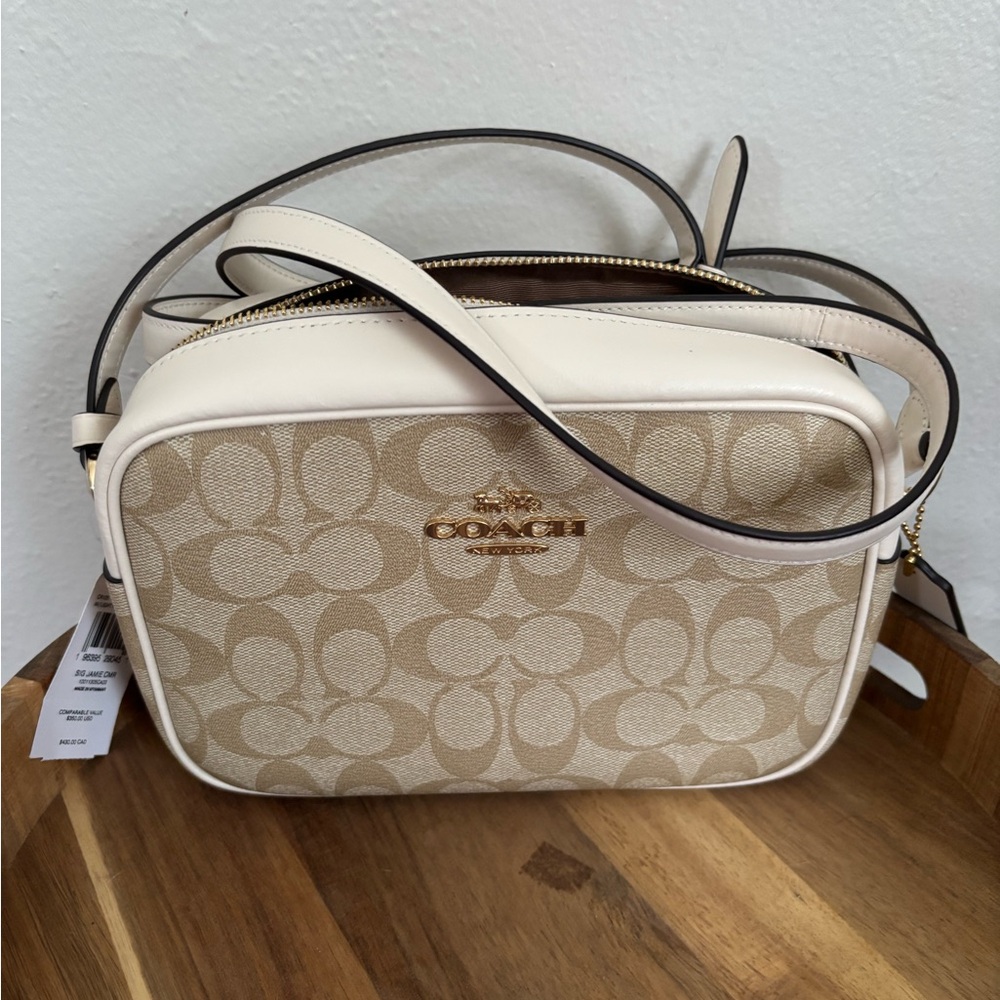 Coach Cream and Tan Signature Crossbody Bag